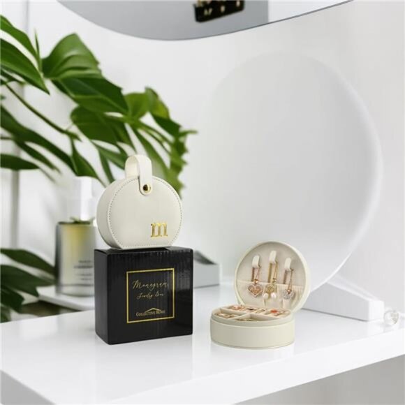 Travel Jewelry Case Half Moon Clutch Personalized Gold Monogram Accessory Box - Picture 4 of 8